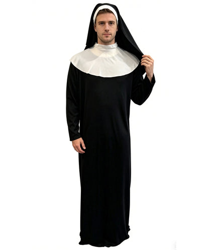 HPO Men’s Funny Nun Costume | Black & White Full-Length Habit | Cosplay, Halloween, Stage, Party & Roleplay Outfit