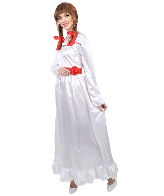 Evil Doll Anna-belle | Multi Color Options Long Maxi Dress in Satin-Feel | Premium Horror Halloween Costume