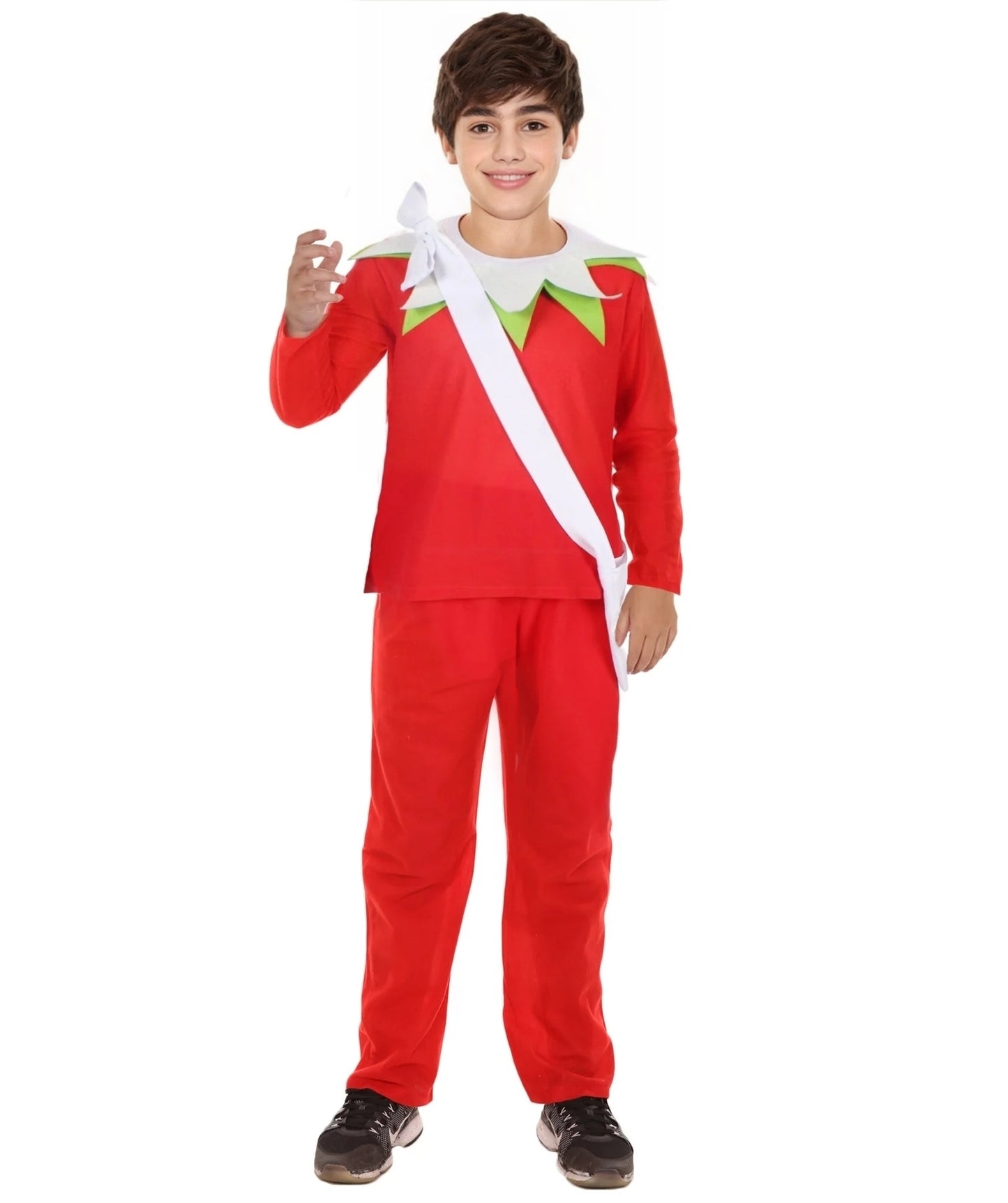 Teens Christmas Costume for Santa's Sidekick Red Costume with Bag| Perfect for Christmas Events| Flame-retardant Synthetic Fabric