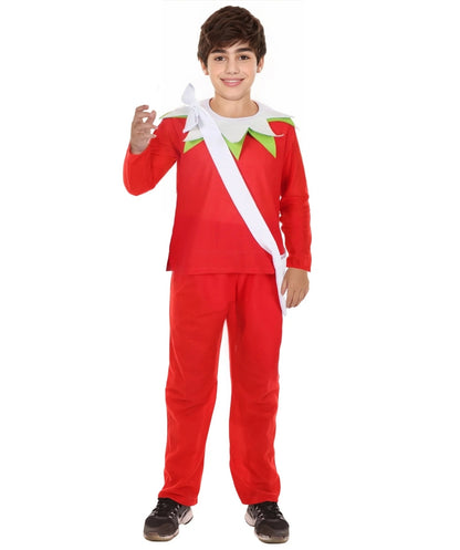 Teens Christmas Costume for Santa's Sidekick Red Costume with Bag| Perfect for Christmas Events| Flame-retardant Synthetic Fabric