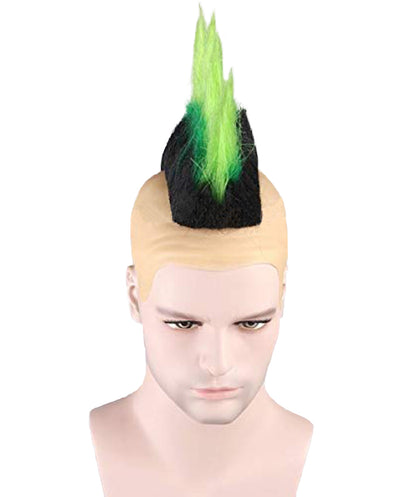 HPO Green Skin Mohawk Wig |Green Color Halloween  Flame-Retardant Synthetic Fabric