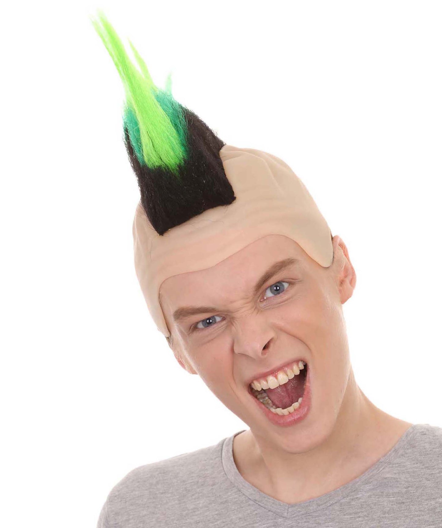 HPO Green Skin Mohawk Wig |Green Color Halloween  Flame-Retardant Synthetic Fabric