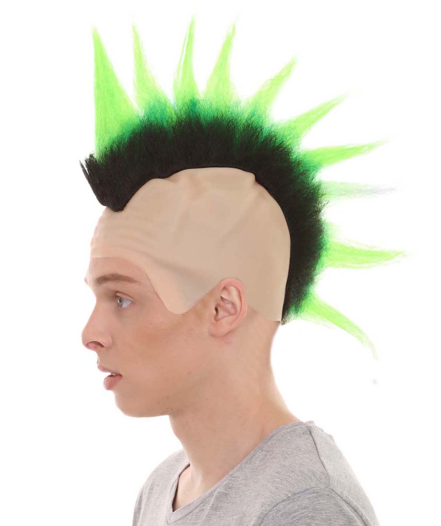 HPO Green Skin Mohawk Wig |Green Color Halloween  Flame-Retardant Synthetic Fabric