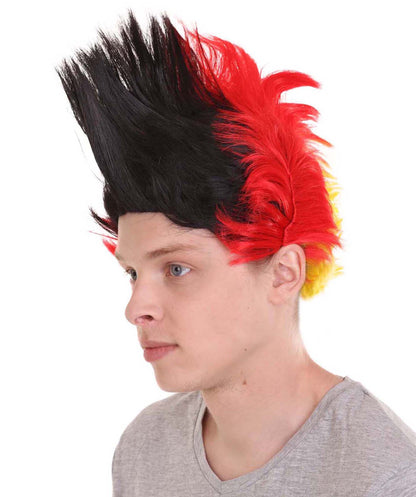 HPO Mohawk Wig | Red Black Yellow Color Halloween Wigs | Premium Breathable Capless Cap