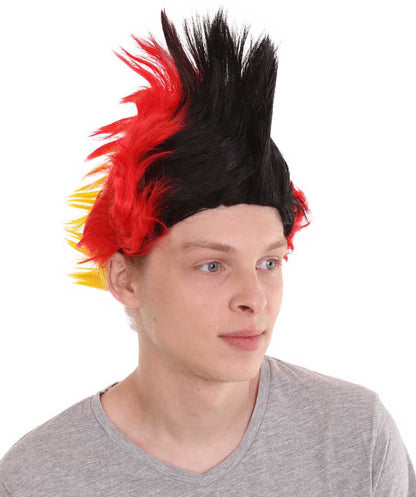 HPO Mohawk Wig | Red Black Yellow Color Halloween Wigs | Premium Breathable Capless Cap