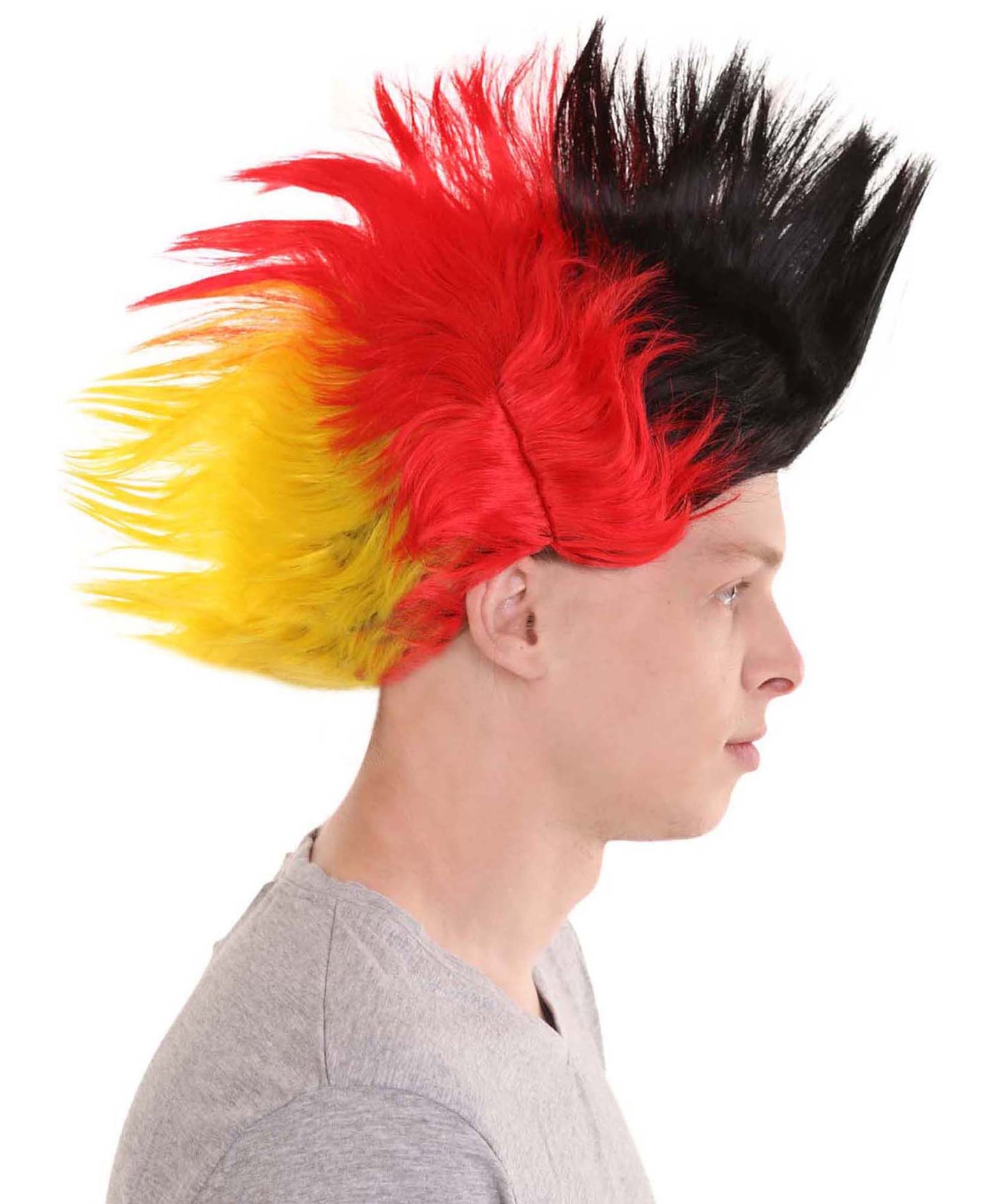 HPO Mohawk Wig | Red Black Yellow Color Halloween Wigs | Premium Breathable Capless Cap