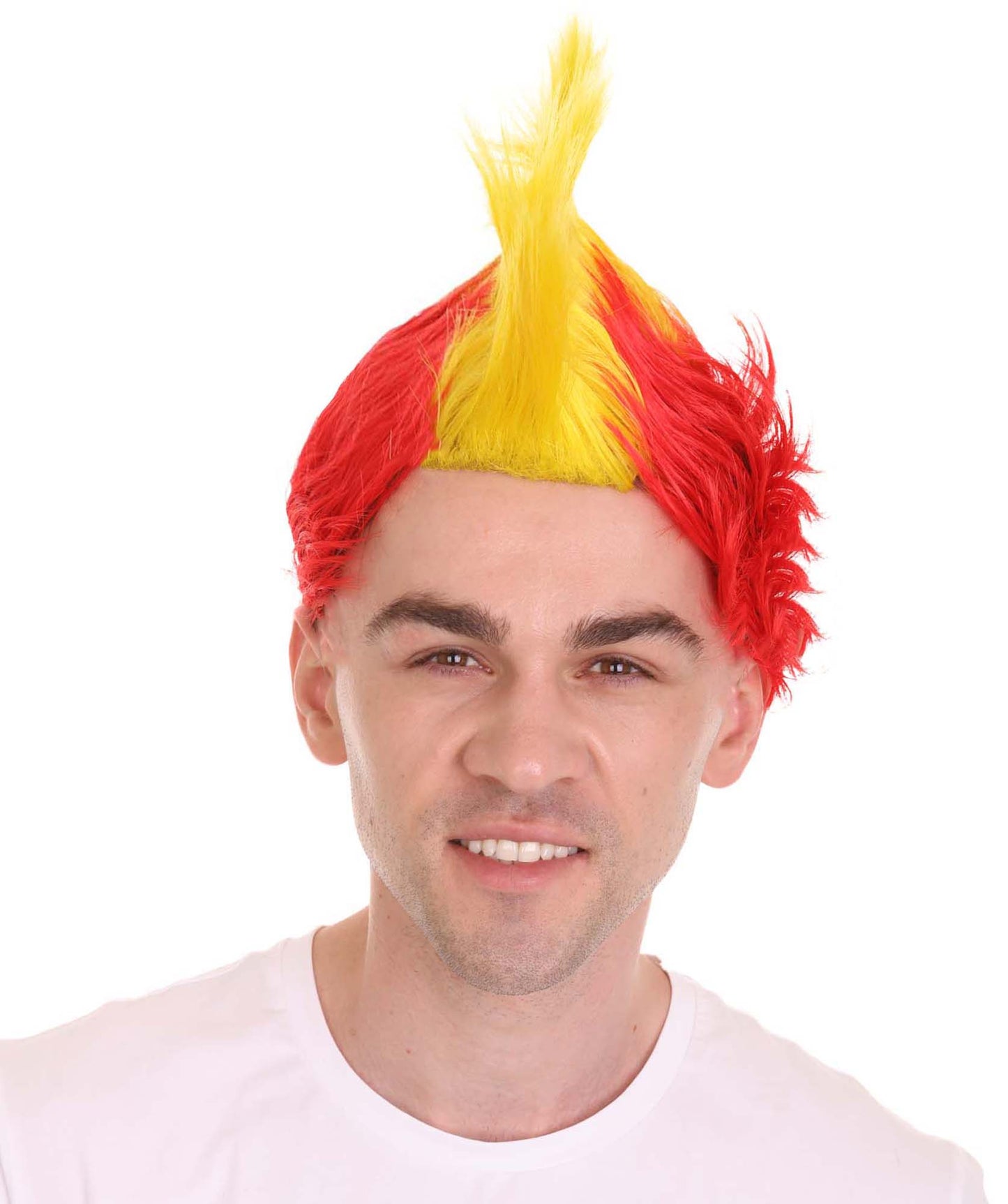 HPO Mohawk Wig | Red & Yellow Color Halloween Wigs | Premium Breathable Capless Cap