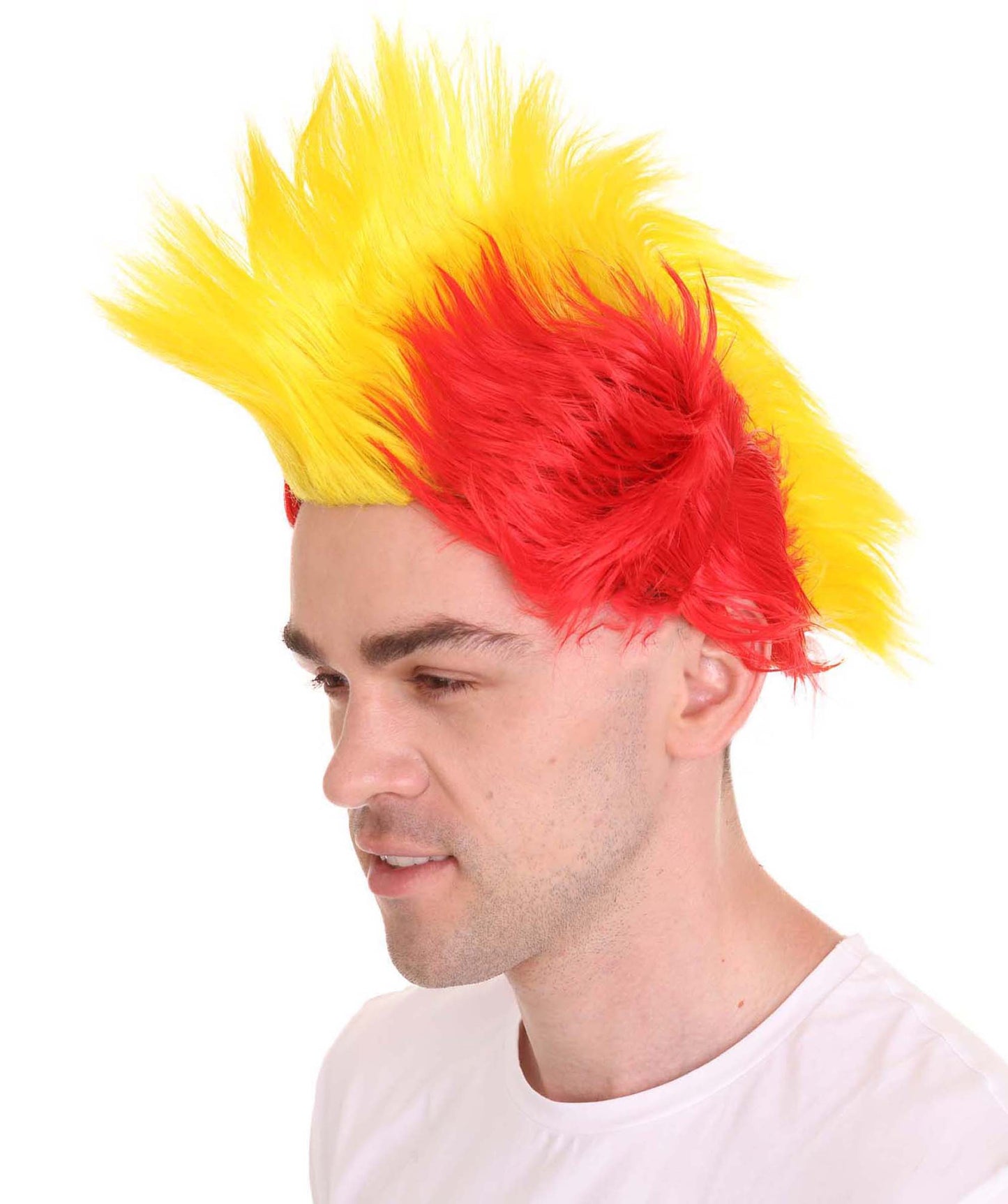 HPO Mohawk Wig | Red & Yellow Color Halloween Wigs | Premium Breathable Capless Cap