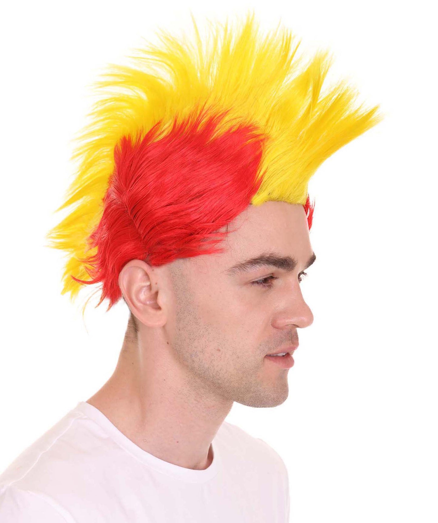 HPO Mohawk Wig | Red & Yellow Color Halloween Wigs | Premium Breathable Capless Cap