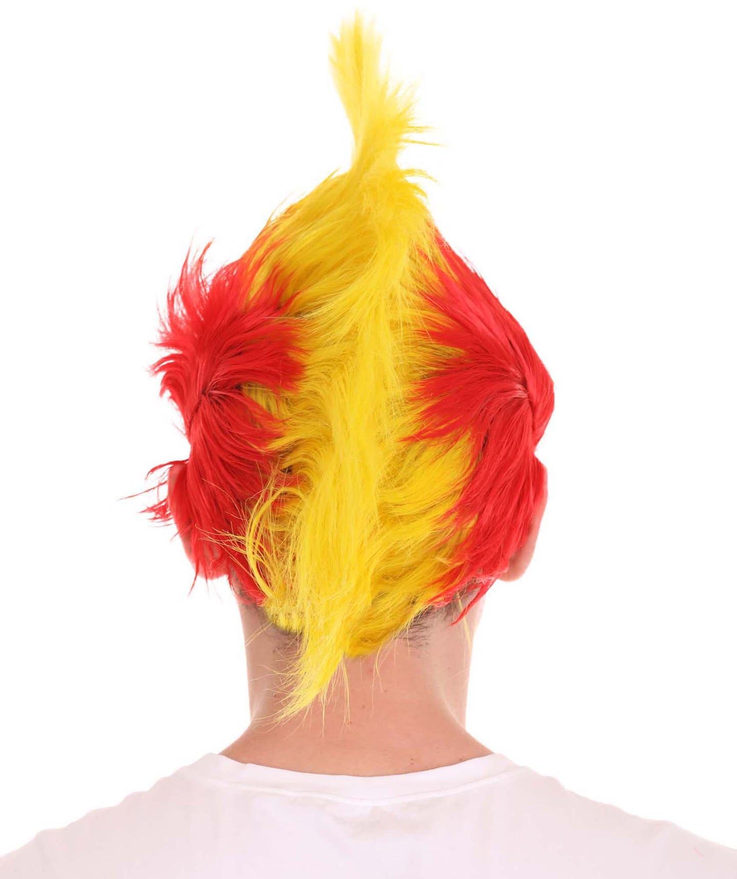 HPO Mohawk Wig | Red & Yellow Color Halloween Wigs | Premium Breathable Capless Cap