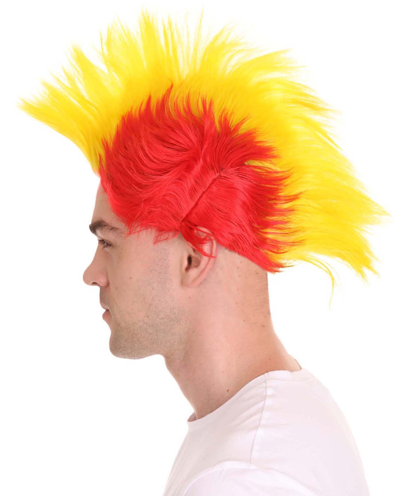 HPO Mohawk Wig | Red & Yellow Color Halloween Wigs | Premium Breathable Capless Cap