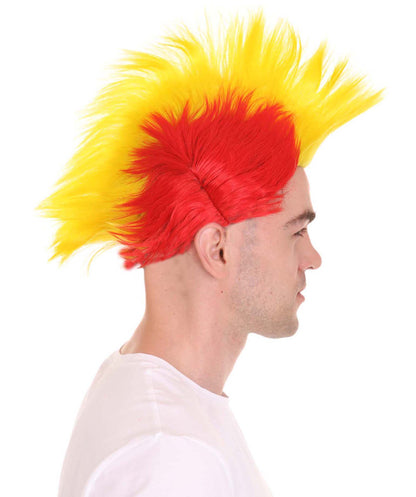 HPO Mohawk Wig | Red & Yellow Color Halloween Wigs | Premium Breathable Capless Cap