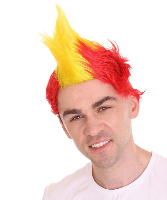HPO Mohawk Wig | Red & Yellow Color Halloween Wigs | Premium Breathable Capless Cap