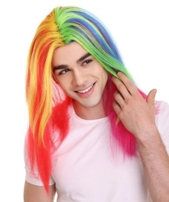 Rainbow Rapper | Multiple color Straight Medium Length Music Icon Wig | Premium Halloween Wig