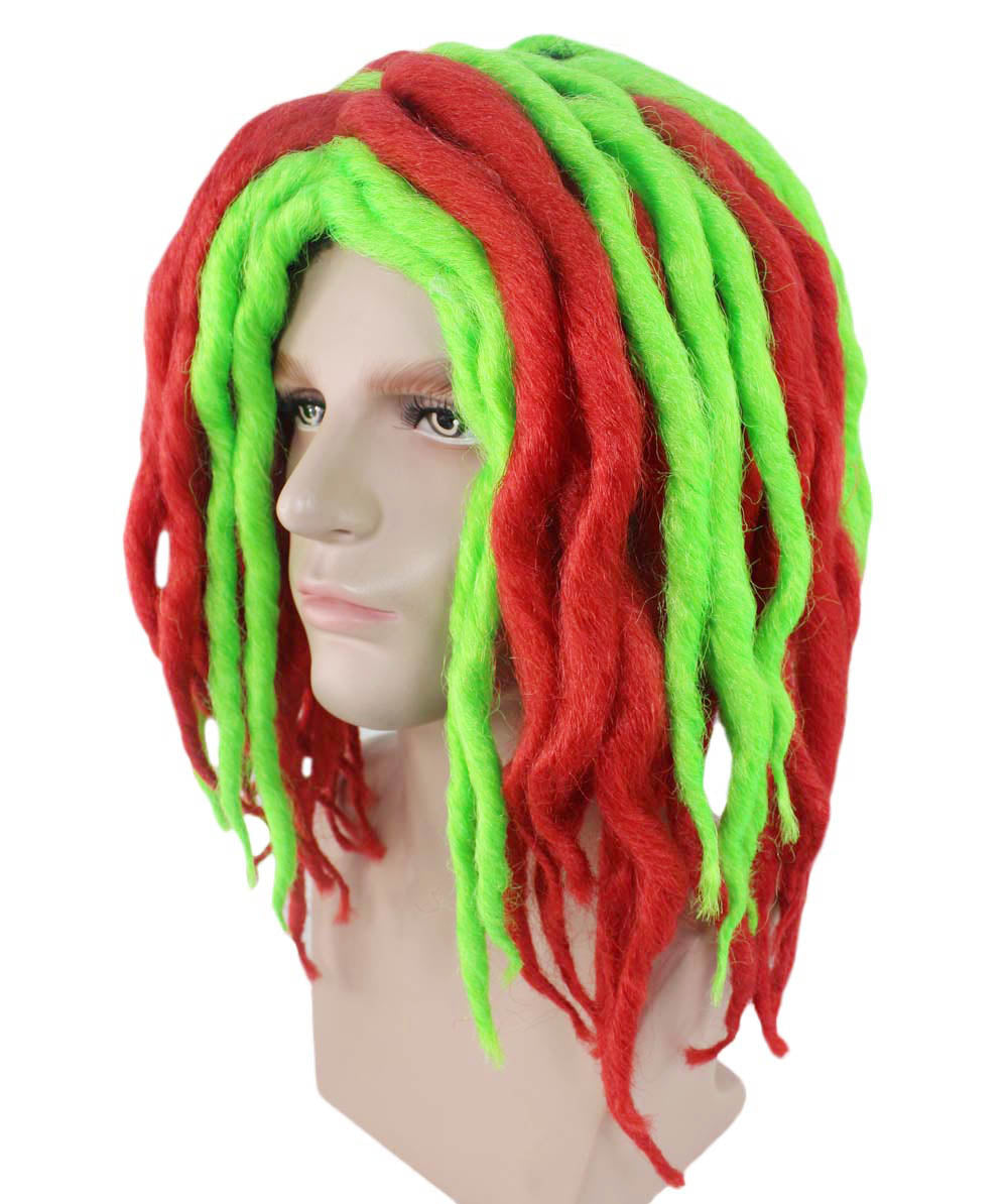 Rapper Christmas Dreadlock Wig | Red Green Celebrity Wigs | Premium Breathable Capless Cap