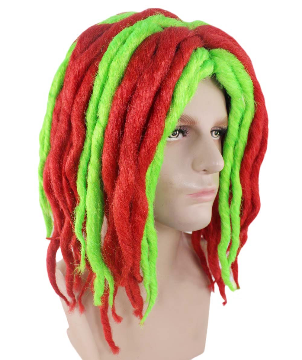 Rapper Christmas Dreadlock Wig | Red Green Celebrity Wigs | Premium Breathable Capless Cap