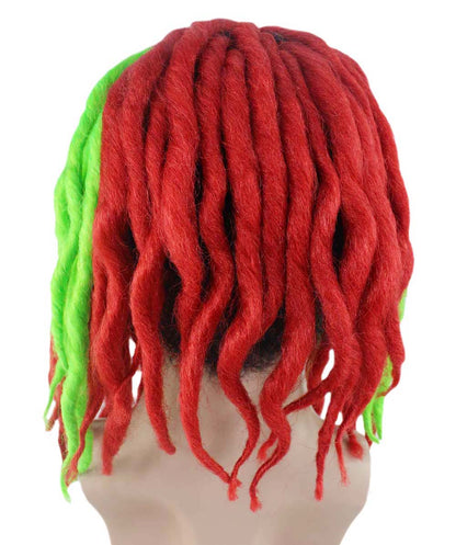 Rapper Christmas Dreadlock Wig | Red Green Celebrity Wigs | Premium Breathable Capless Cap