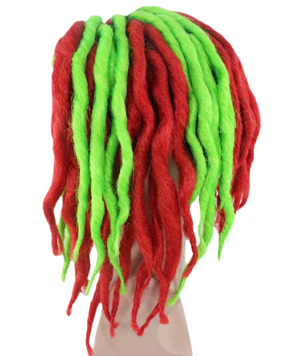 Rapper Christmas Dreadlock Wig | Red Green Celebrity Wigs | Premium Breathable Capless Cap