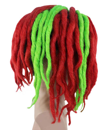 Rapper Christmas Dreadlock Wig | Red Green Celebrity Wigs | Premium Breathable Capless Cap