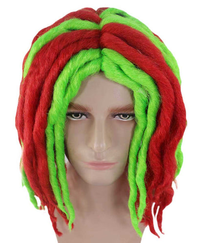 Rapper Christmas Dreadlock Wig | Red Green Celebrity Wigs | Premium Breathable Capless Cap