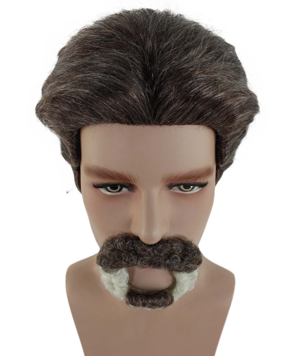 Uncle Wig with Moustache Set | Brown TV/Movie Wigs | Premium Breathable Capless Cap