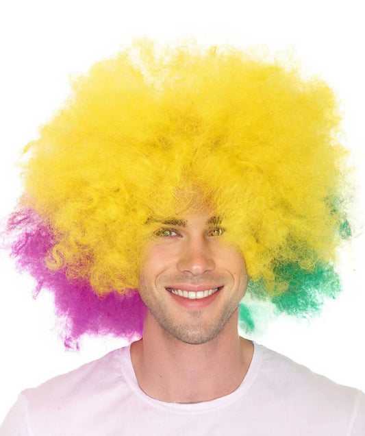 Men's Carnival Mardi Gras Tri-Color Afro Style Wig | Halloween Multicolor Wig | Premium Breathable Capless Cap