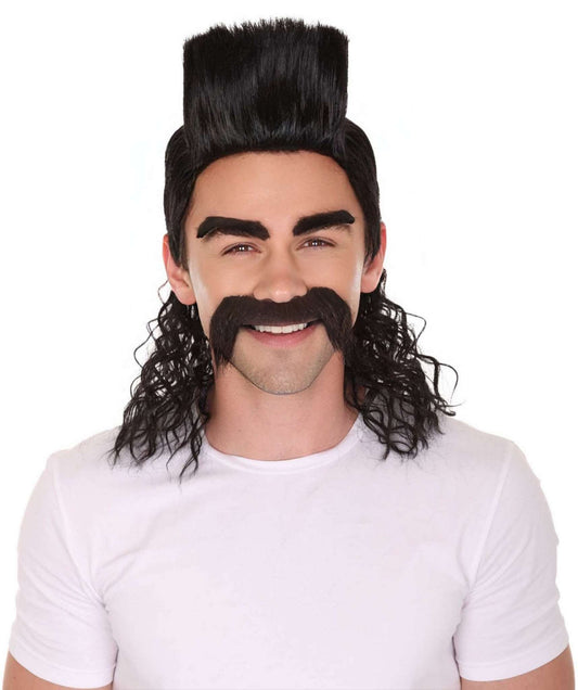 Animated Movie Supervillain Long Wig with Eyebrows & Mustache| Best for Halloween|  Flame-retardant Synthetic Fiber