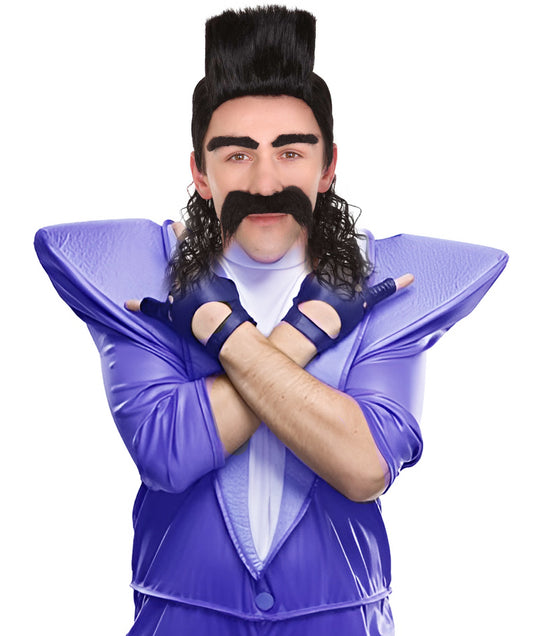 Animated Movie Supervillain Long Wig with Eyebrows & Mustache| Best for Halloween|  Flame-retardant Synthetic Fiber
