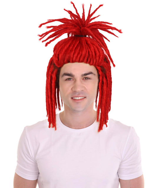 HPO Men's Red Dreadlock Wig, Perfect for Halloween, Flame-retardant Synthetic Fiber