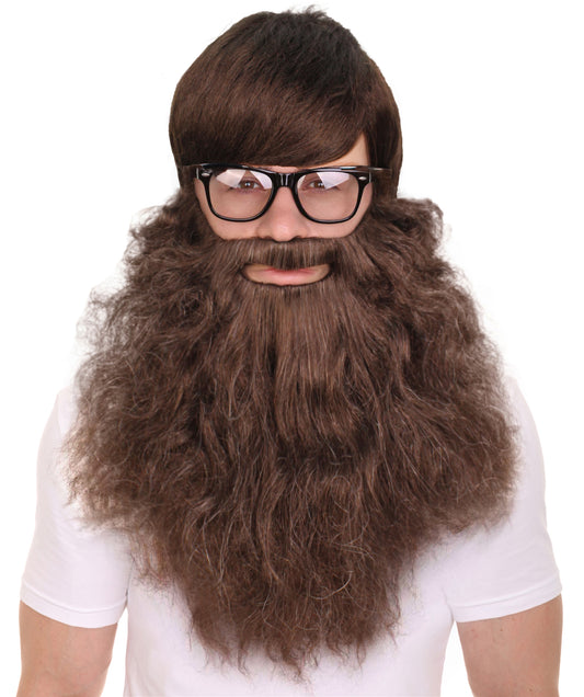 Men's Brown Wig with Mustache Set| Perfect for Halloween| Flame-retardant Synthetic Materials