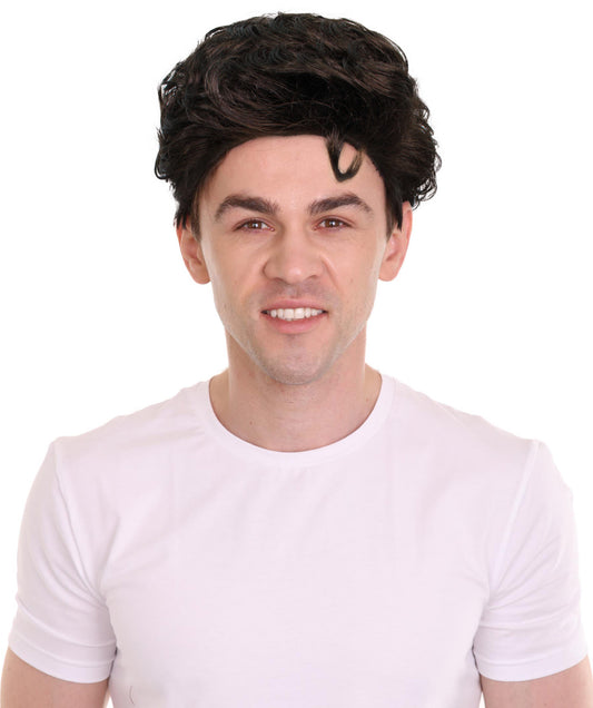 HPO Men's Popstar Brown Short Wig, Perfect For Halloween, Flame-Retardant Synthetic Fiber