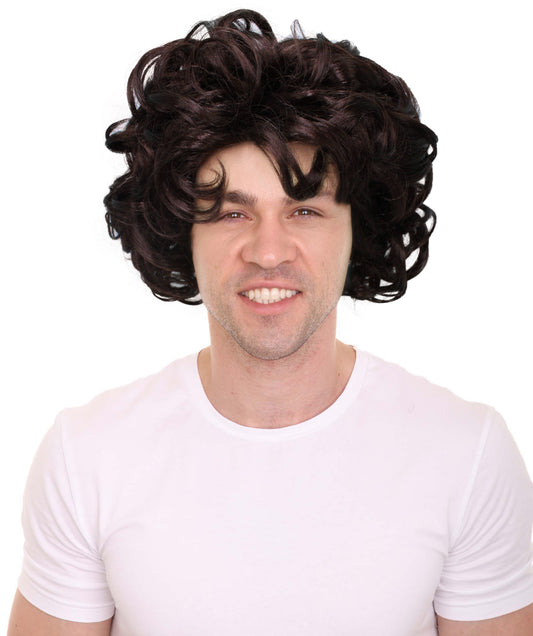 HPO Men's Light Burgundy Wavy Wig, Perfect For Halloween, Flame-Retardant Synthetic Fiber