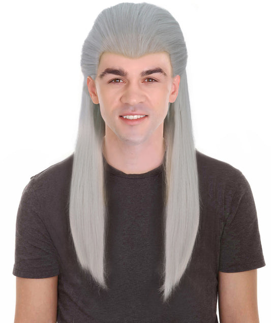 HPO Men's Shoulder Length Straight Dark Art Wizard White Wig, Perfect for Halloween, Flame-retardant Synthetic Fiber