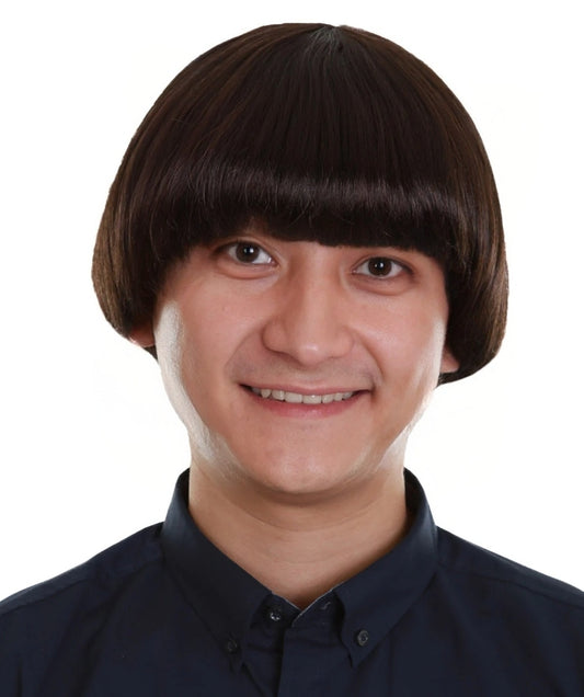 Men's Dark Brown Color Straight Retro Bowl Wig