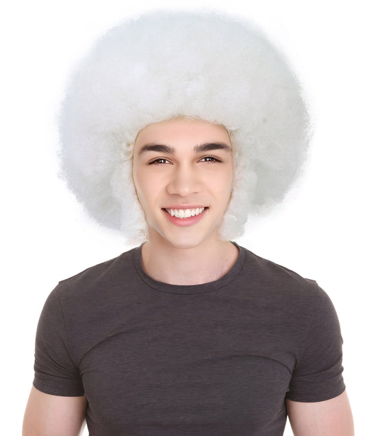 HPO Men's White Afro Wig, Perfect for Halloween, Flame-retardant Synthetic Fiber