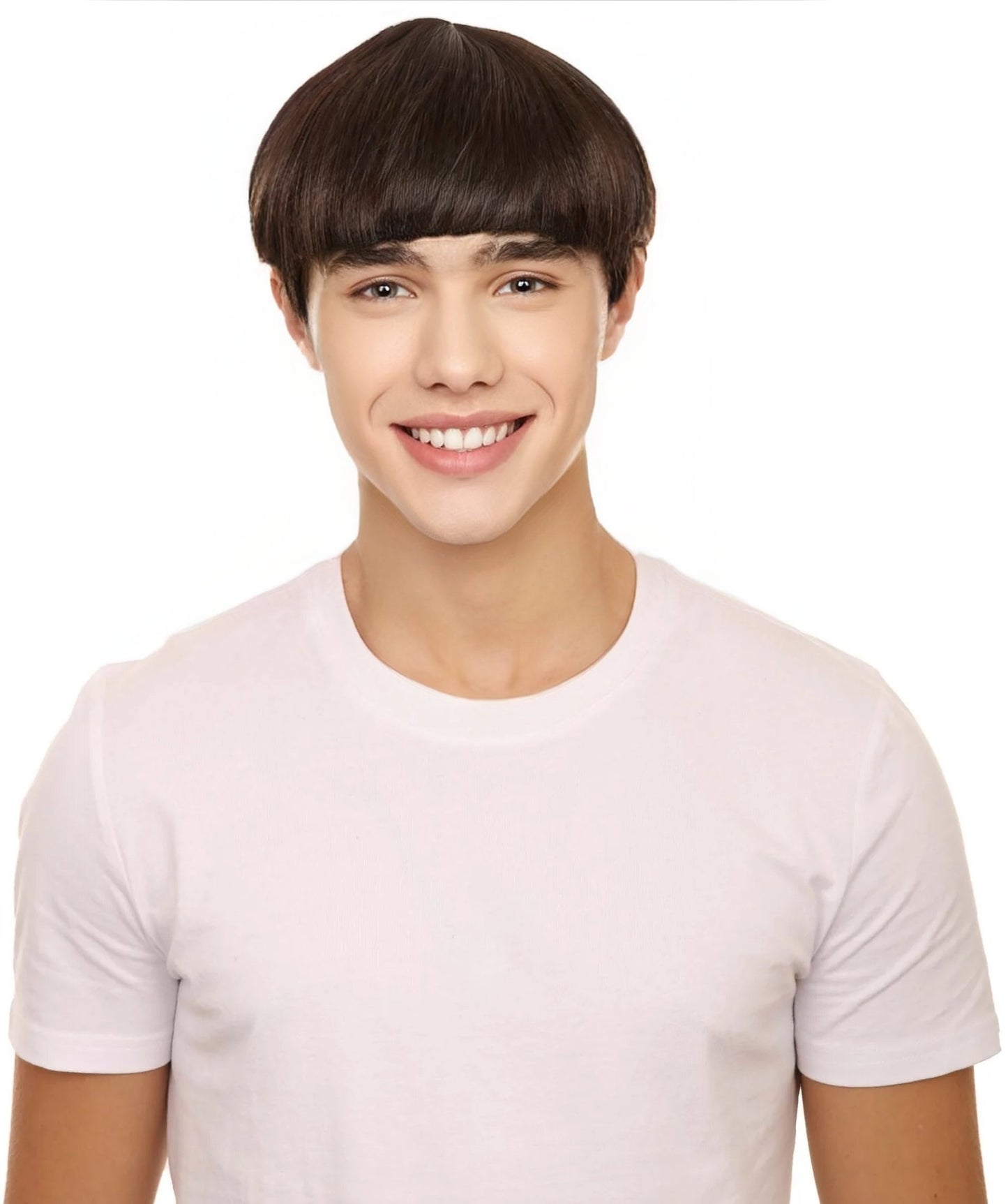 HPO Men's 9" Inch Short Length Halloween Classic Moe Retro Bowl Cut Costume Wig, Multiple Color Synthetic Soft Fiber Hair, Perfect for your next Festival