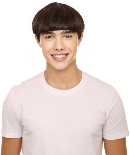 Men's 9" Inch Short Length Halloween Classic Moe Retro Bowl Cut Brown Wig | Synthetic Soft Fiber Hair | HPO