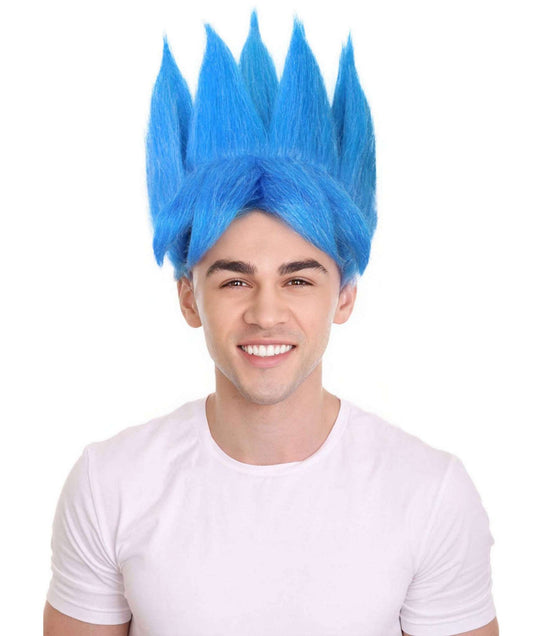 Spiked Blue Manga Wig | Kids Unisex 13" Inch Medium Length Halloween Fancy Costume | Synthetic Soft Fiber Hair