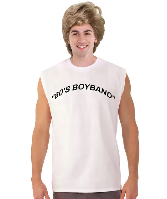 Men's Brown 1980s WHAM Michael George Pop Star Wavy Wig