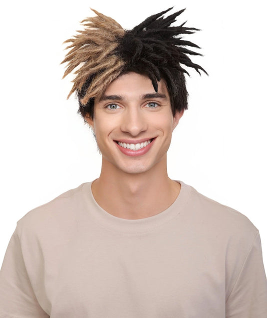 HPO Men’s American Rapper Half-colored  Multiple Colors Dreadlock Updo Wig, Non-flammable Synthetic Fiber Wig