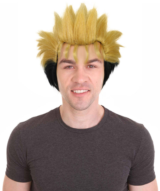 Adult Men's Black & Blonde Cosplay Anime Character Spiky Hair Wig | Perfect for Halloween | Flame-retardant Synthetic Fiber