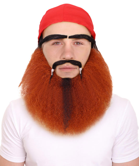 Men’s Pirate Captain Set Wig | Headband Beard Mustache | Best for Halloween | Flame-retardant Synthetic Fiber