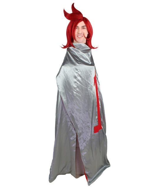 HPO  Men's Japanese Manga Red Prince Wig with Cape, Perfect for Halloween, Flame-retardant Synthetic Material