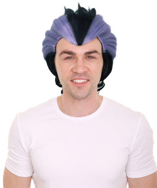 HPO Men's Protective Anime Character Purple Black Spiky Wig| Perfect for Halloween|Flame-retardant Synthetic Fiber