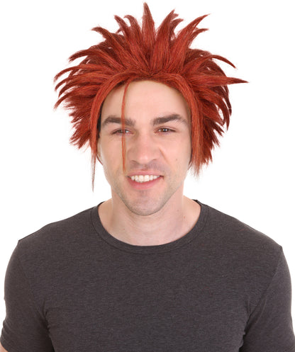 HPO  Men's Fantasy Game Orange Ponytail Spiky Wig | Perfect for Halloween | Flame-retardant Synthetic Fiber