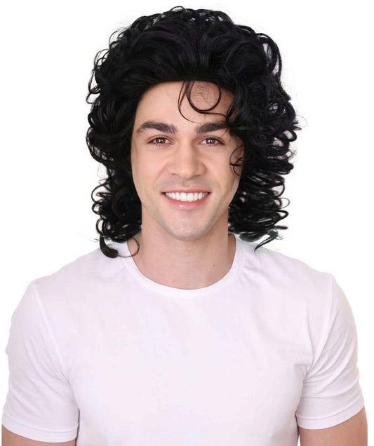 Men’s Retro Pop Star and Pop King Black Curly Wig I Black Color I Breathable Capless Cap I Flame-retardant Synthetic Fiber