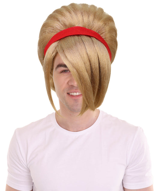 HPO Men's Fighting Game Character Short Blonde Wig with Red Ribbon I Perfect for Halloween I Flame-retardant Synthetic Fiber
