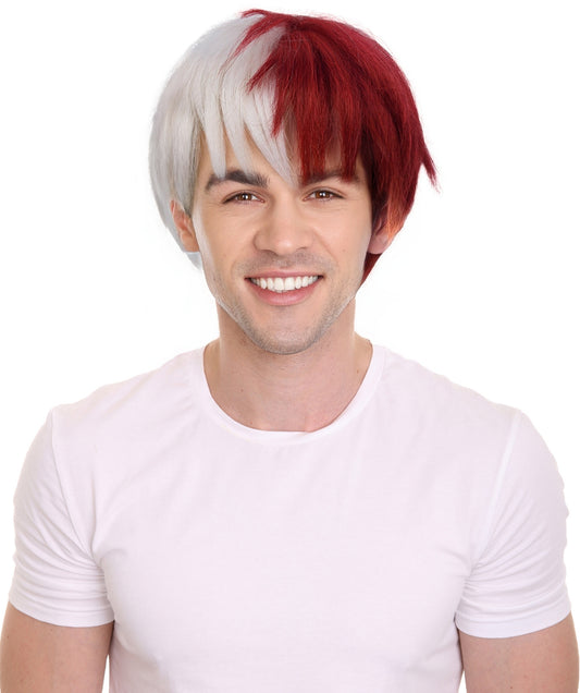 HPO Men’s Red & White Manga Protagonist Superhero Wig, Perfect for Halloween, Flame-retardant Synthetic Fiber