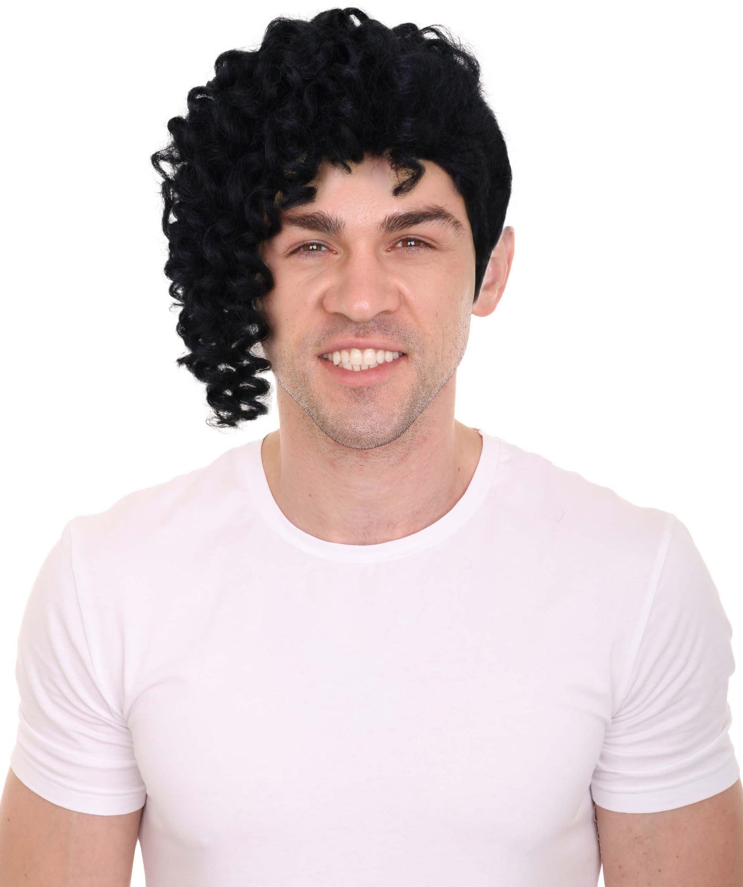 HPO Adult Men's American Drag Performer Short Black Wig| Perfect for Cosplay| Flame-retardant Synthetic Fiber