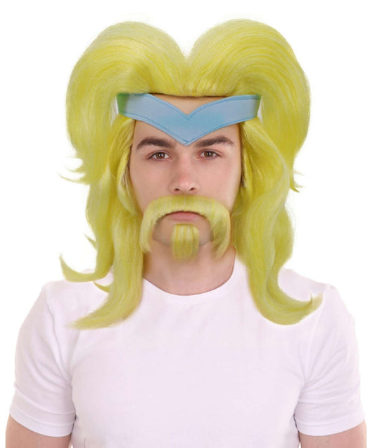 Men's Tv Show African-American Villain Yellow Wig, Beard and Mustache I Perfect for Halloween I Flame-retardant Synthetic Fiber